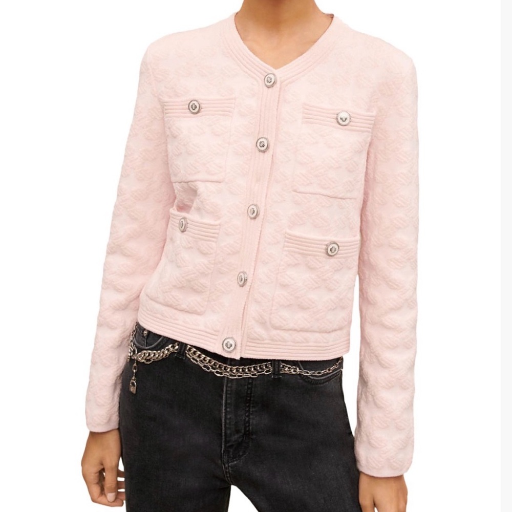 Maje Light Pink Madere Textured Cardigan